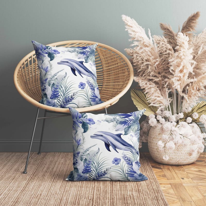 Dolphin Haven Faux Suede Reversible Throw Pillow Blue and Green