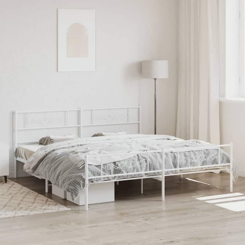 vidaXL 12 Inches White California King Metal Bed Frame No Mattress - 86.2" x 73.6" x 35.4"