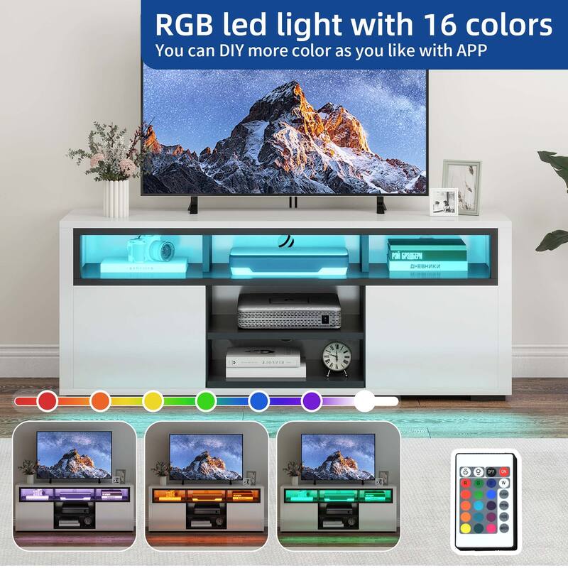 Moasis Modern Glossy LED TV Stand For TVs up to 70 inches, Entertainment Center & Media Console for Living Room