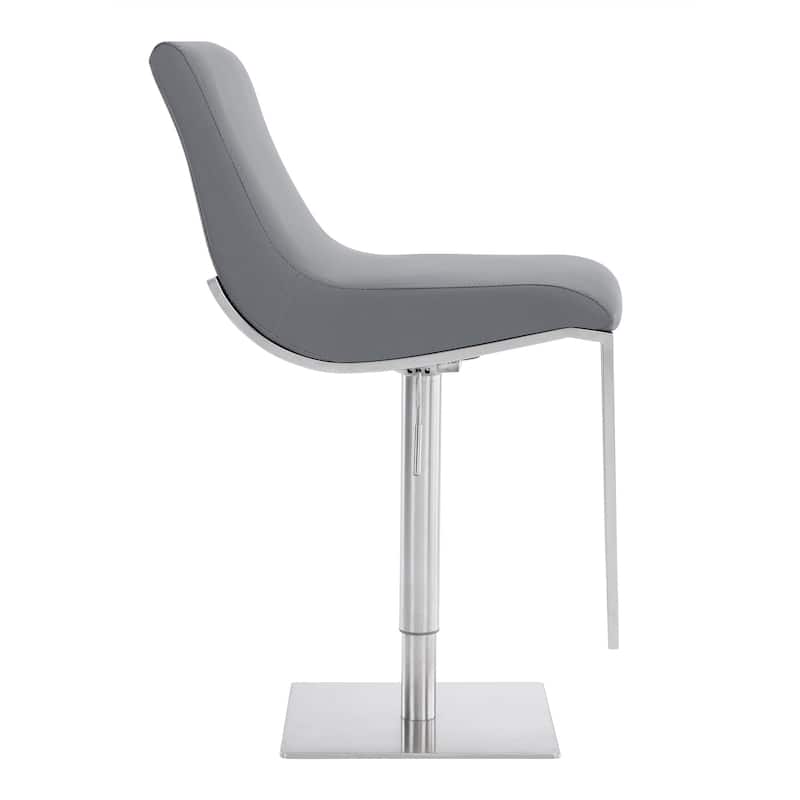 HomeRoots 47" Gray Faux Leather And Iron Swivel Adjustable Height Bar Chair - 17