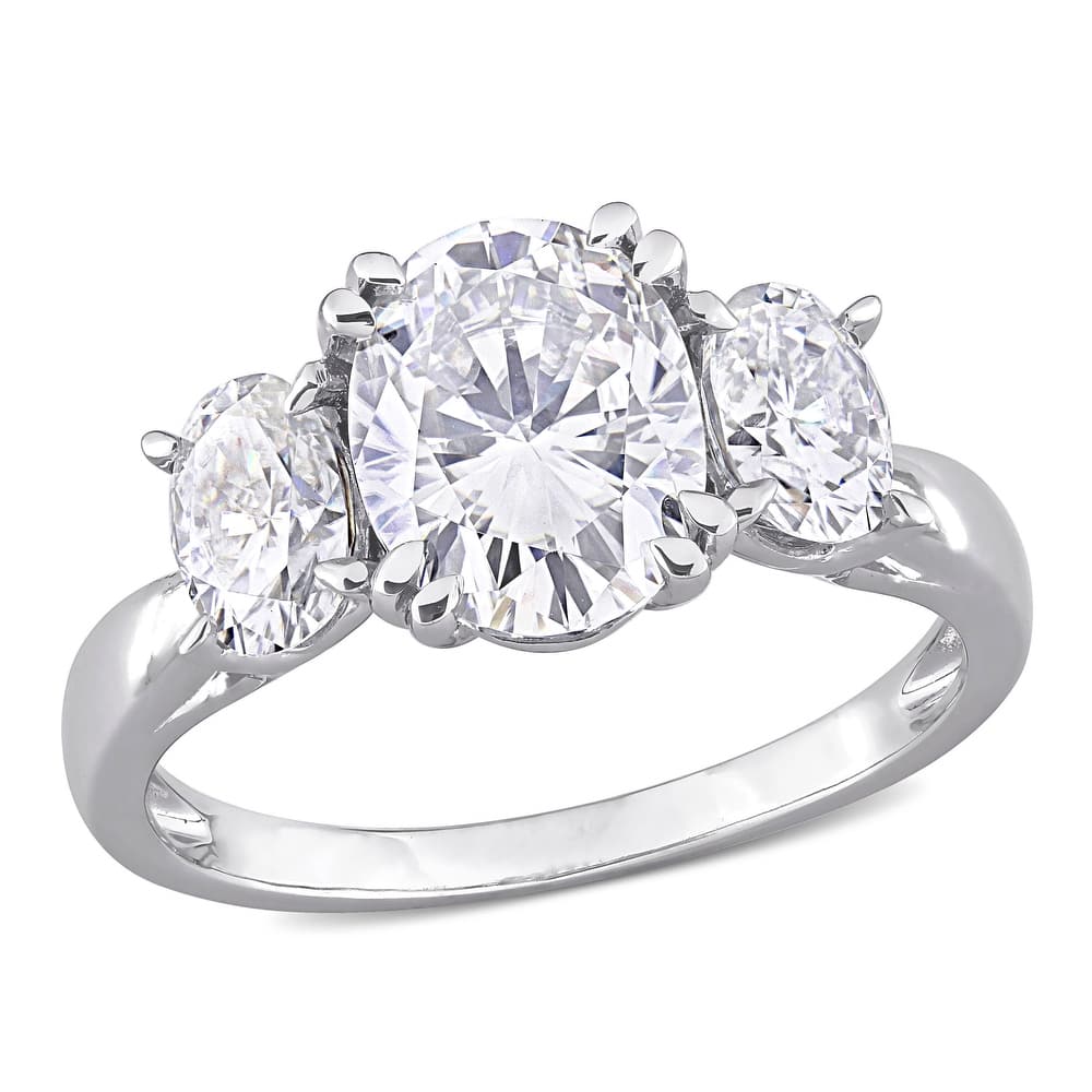 Miadora 3ct DEW Oval-cut Moissanite 3-Stone Engagement Ring in 10k Gold