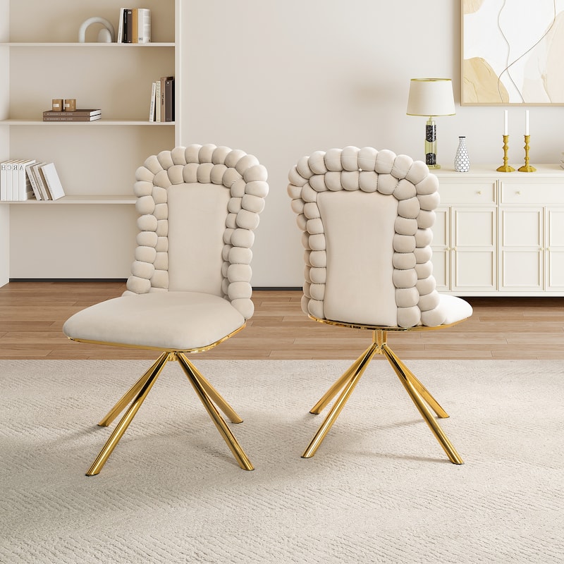 2-Piece Vanity Chair Dining Chairs, Velvet Accent Chairs Swivel Chair with Ball-Shaped Backrest