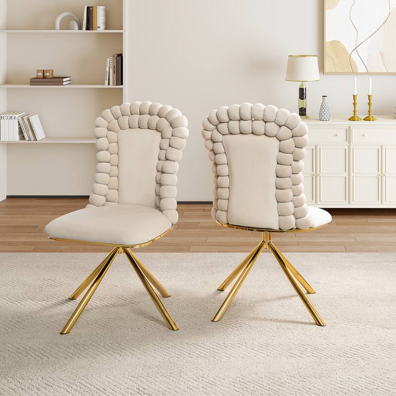 Swivel Velvet Dining Chairs Set of 2, Accent Chairs with Metal Legs