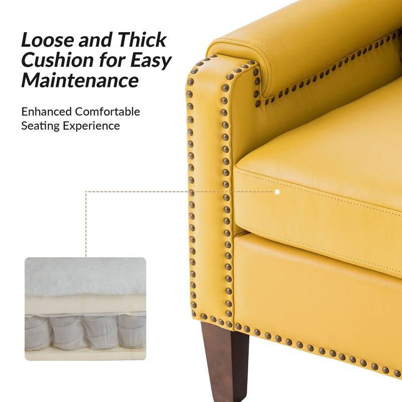 Kunz Transitional Genuine Leather Armchair with Removable Cushion and Nailhead Trims by HULALA HOME