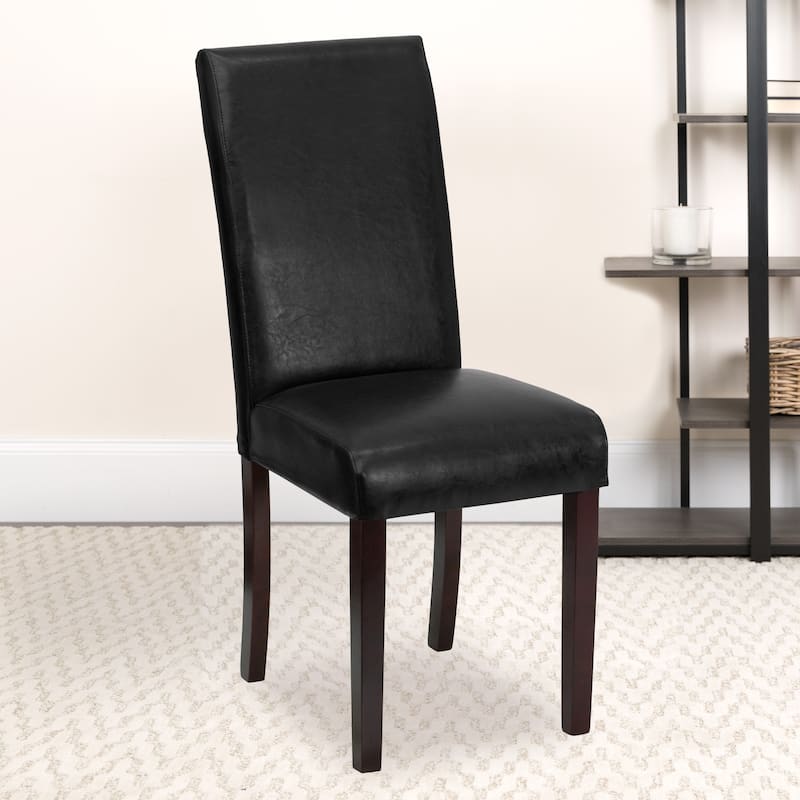 LeatherSoft Wood Parsons Chair (Set of 2) - Black