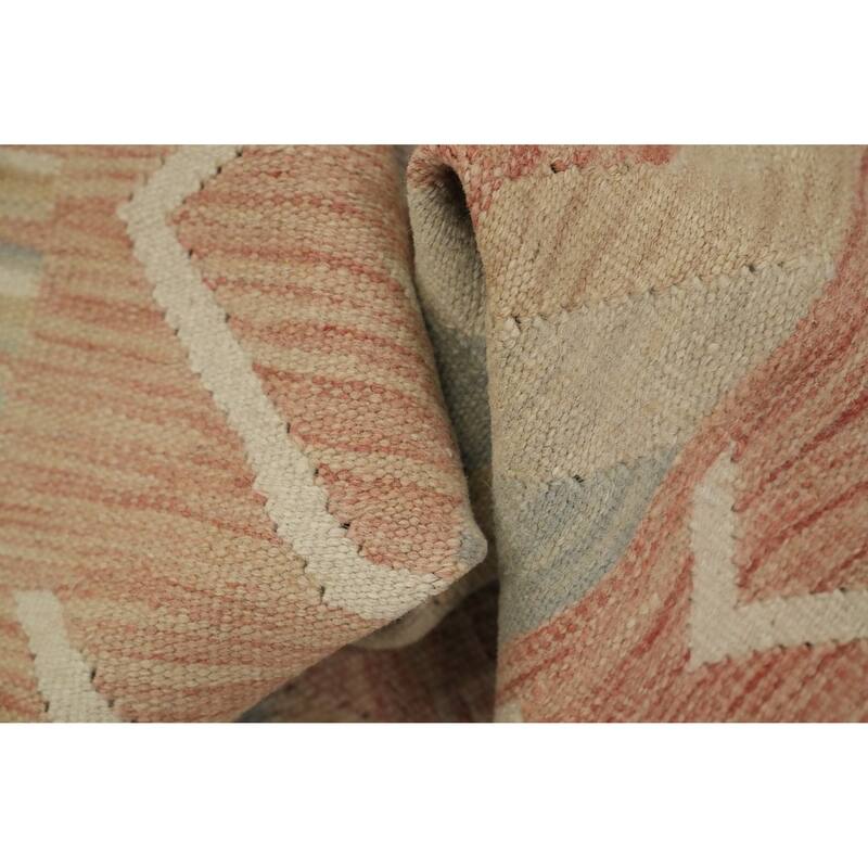 Hand Woven Oriental 100% Wool Carpet Southwestern Tribal Beige & Ivories Kilim Area Rug - 9' 2'' X 6' 2''