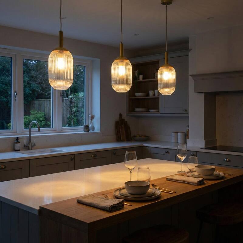 Anna Gold Modern Pendant Light with Ribbed Glass Shade - Gold