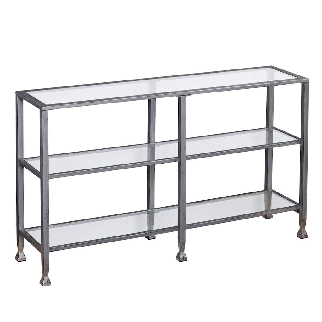 Clear Glass Silver Distressed Console Table with Shelves - 48.5" L x 12.7" W x 29.25" H