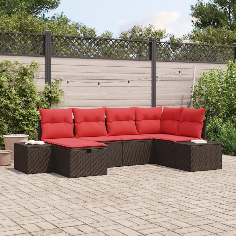 vidaXL 6/7 Garden Sofa Set with Cushions Black/Brown/Grey Poly Rattan - 103.9 x 60.6 x 27.2 - Brown without table
