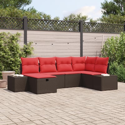 vidaXL 6/7 Garden Sofa Set with Cushions Black/Brown/Grey Poly Rattan - 103.9 x 60.6 x 27.2
