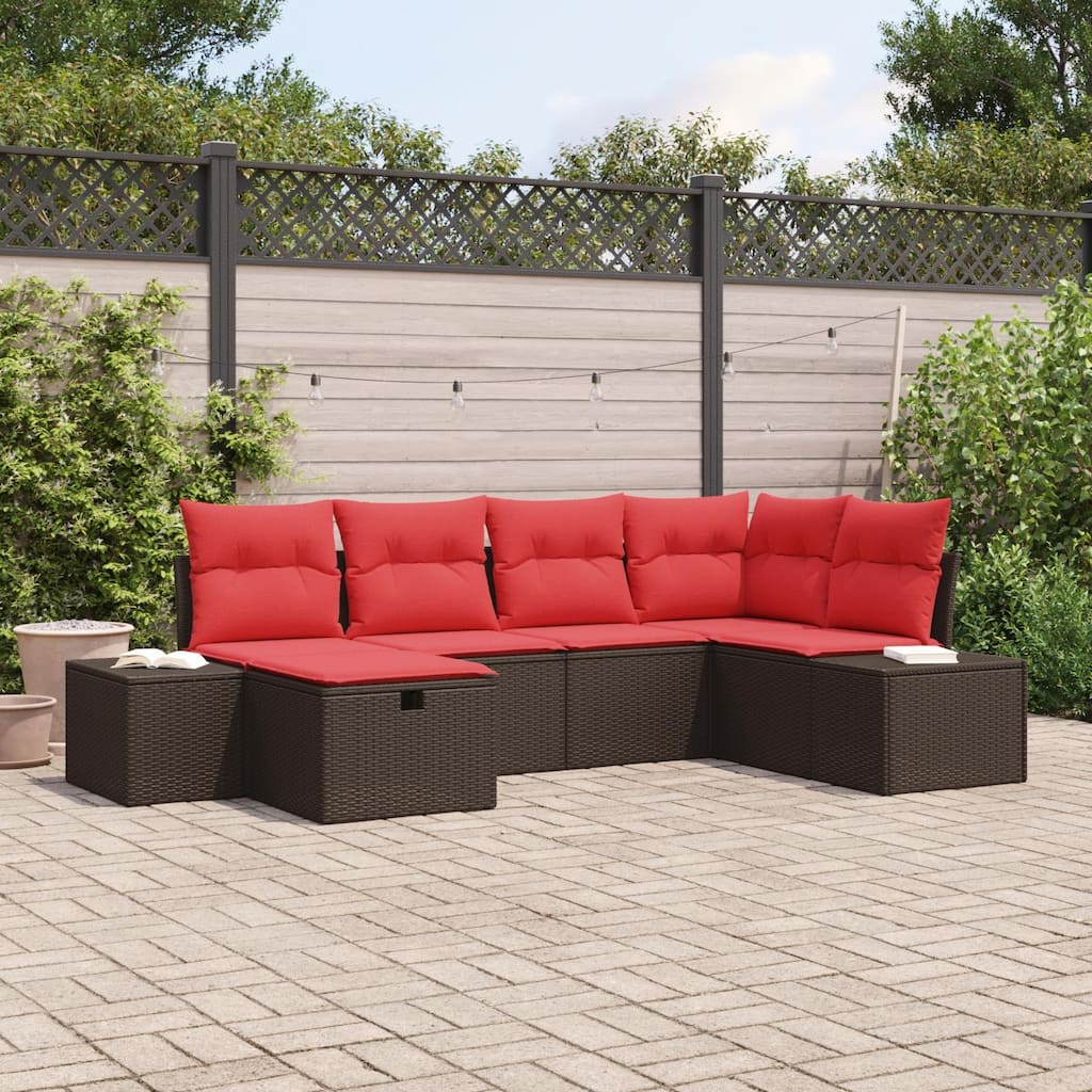 vidaXL 6/7 Garden Sofa Set with Cushions Black/Brown/Grey Poly Rattan - 103.9 x 60.6 x 27.2