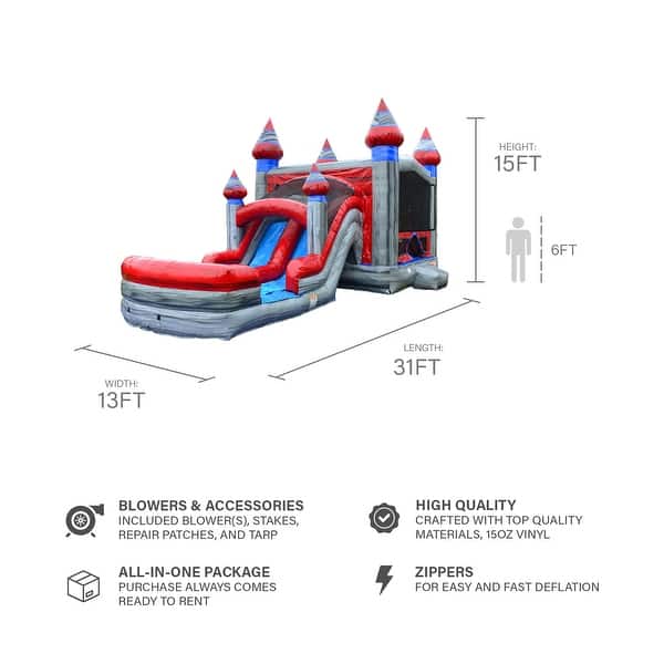JumpOrange Dolphin Splash 14 ft Commercial-Grade Inflatable Water Slide Combo with Deep Pool & Air Blower