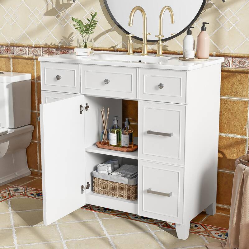 36" Bathroom Vanity with Ceramic Sink - White