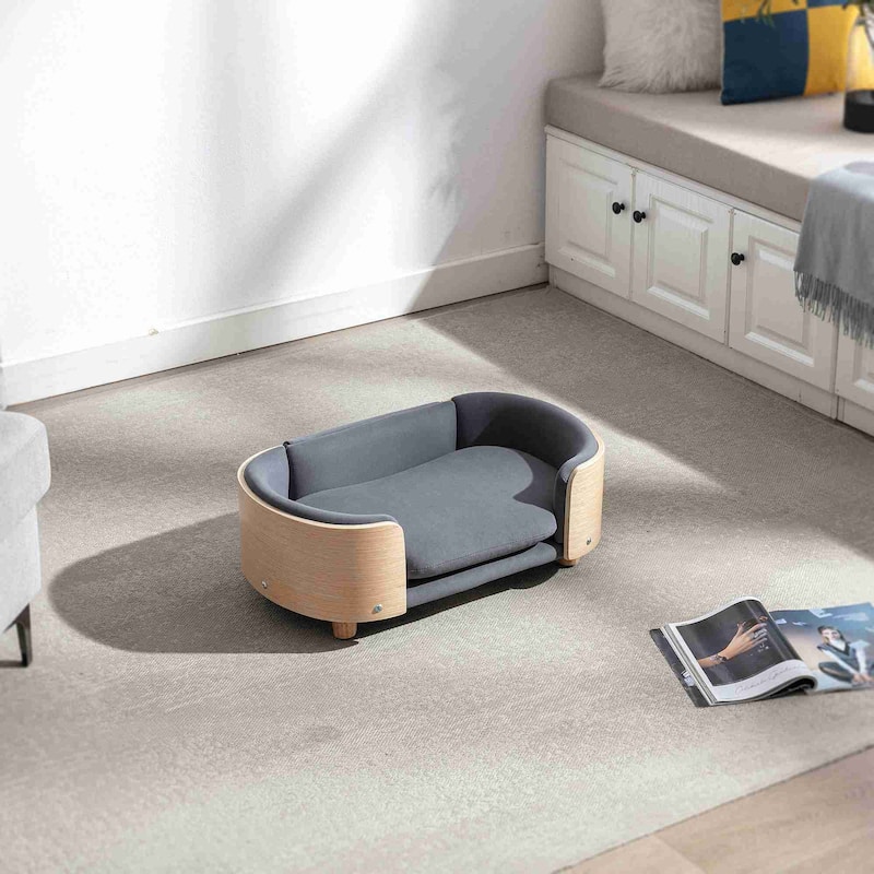 Dog Bed Pet Sofa With Solid Wood legs and Bent Wood Back,Small Size - Dark Grey
