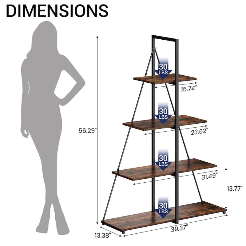 4-Tier A-Frame Ladder Bookshelf, Brown Stylish Ladder Bookcase