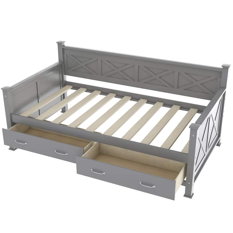 Harper & Bright Designs Twin Daybed with 2 Large Drawers with X-shaped Frame