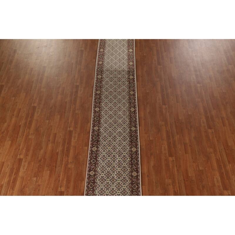 Hand Knotted Oriental 100% Wool Carpet Traditional Floral Beige & Ivories Tabriz Runner Rug - 20' 2'' X 2' 5''
