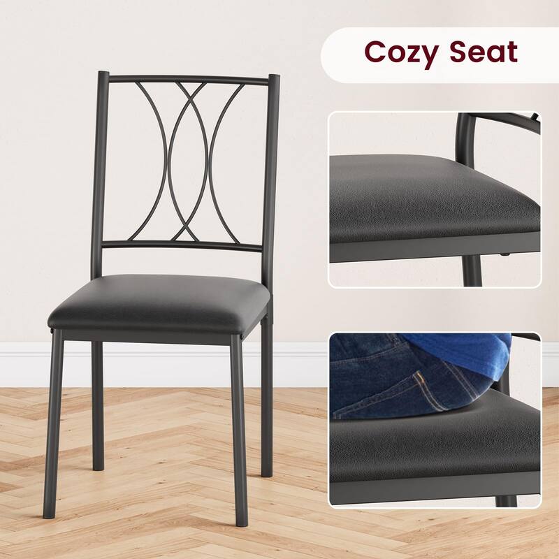 3-Piece Industrial Dining Set, Table with 2 Upholstered Chairs & Metal Legs, Space-Saving Breakfast Table Set