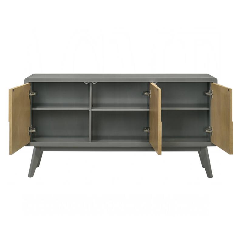 3 Doors Wooden Server with Tapered Legs in Light Gray and Natural