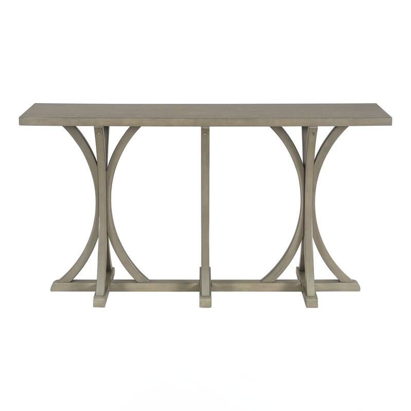 Wooden Console Table with Oak Veneer Top,Farmhouse Entryway Table with Rubber Wood Slender Curved Legs - Grey