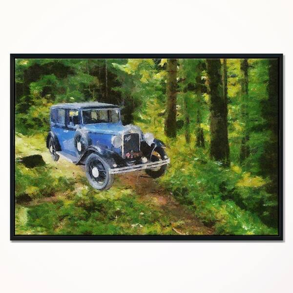 Shop Designart Blue Vintage Car Oil Painting Car Framed Canvas