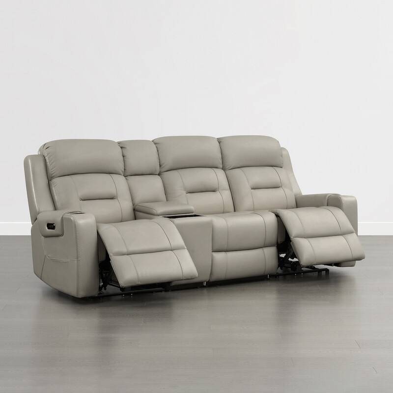 Spruce & Spring Genuine Leather Power Reclining Sofa with Wireless Charging