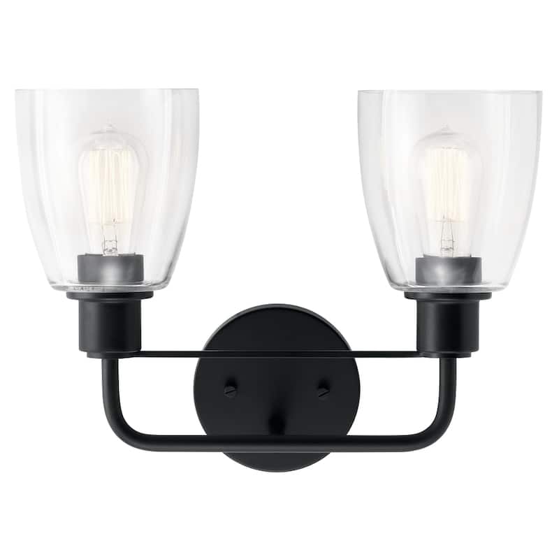 Kichler Meller 15 Inch 2 Light Vanity Light with Clear Glass in Black