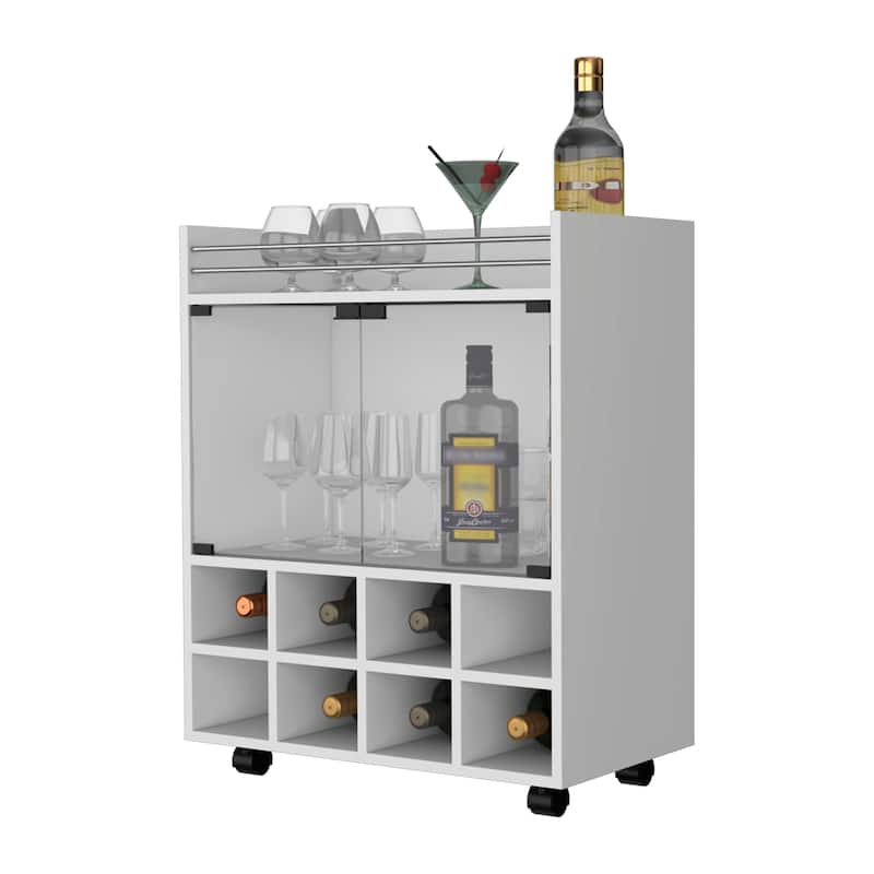 White 8-Bottle Rack Bar Cart