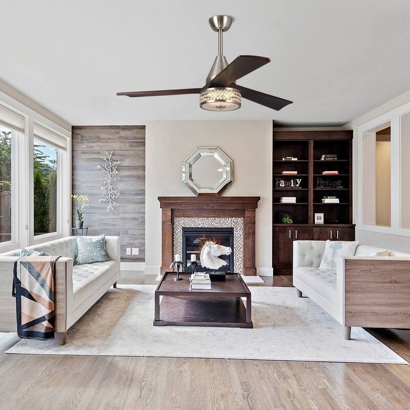 Farmhouse 52-in 3-Blade Brown LED Crystal Ceiling Fan with Light and Remote - 52-in W