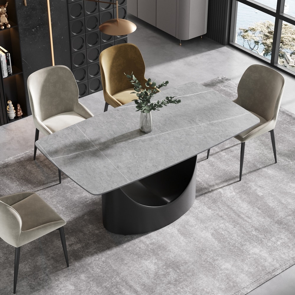 71" Sintered Stone Dining Table for Up To 8,Solid Black Carbon Steel Base