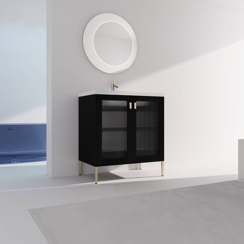 24/32 inch Freestanding Bathroom Vanity Set in Black with Integrated Ceramic Sink