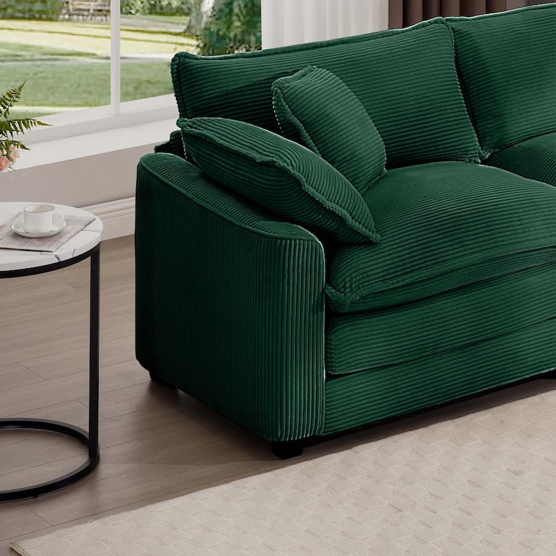 Corduroy Cloud Upholstered Modular L-Shaped Sectional Sofa with Removable Ottoman and 4 Pillows