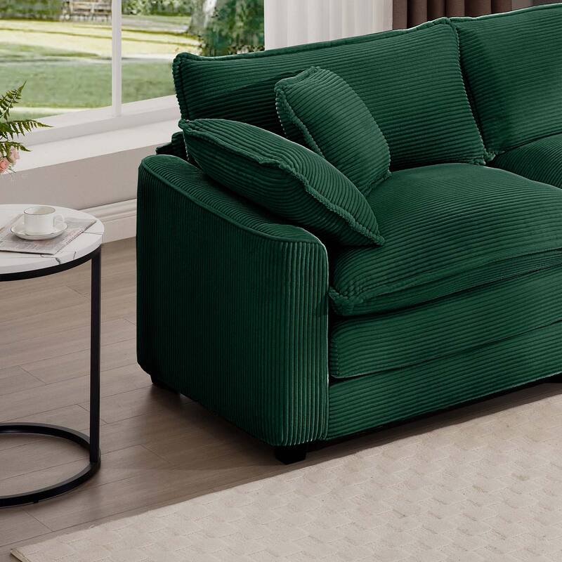Green 150" Corduroy Modular L-Shaped Sectional Sofa with Ottoman