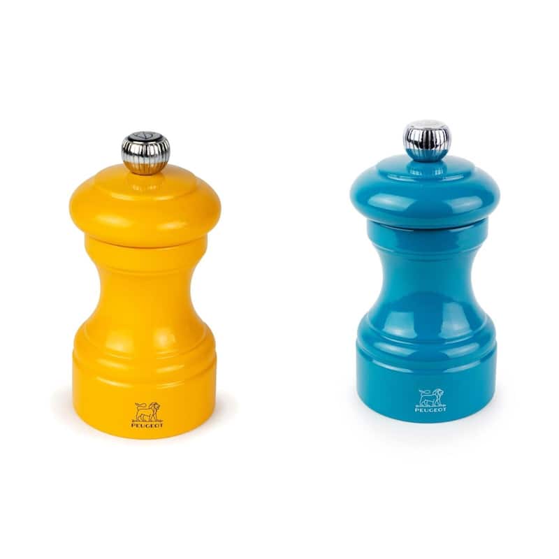 Peugeot Bistro Pepper and Salt Mill Set - 10cm - 4in. - Saffron Yellow and Pacific Blue