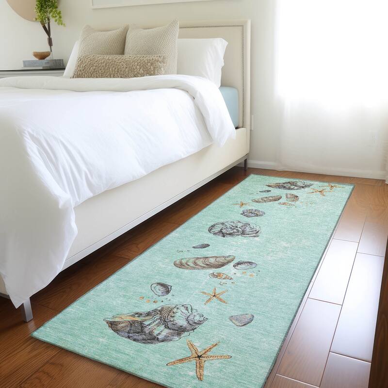 Premium Washable Super Soft Coastal Shell Border Mayfield Rug - Green - 2' 3" x 7' 6" - Runner