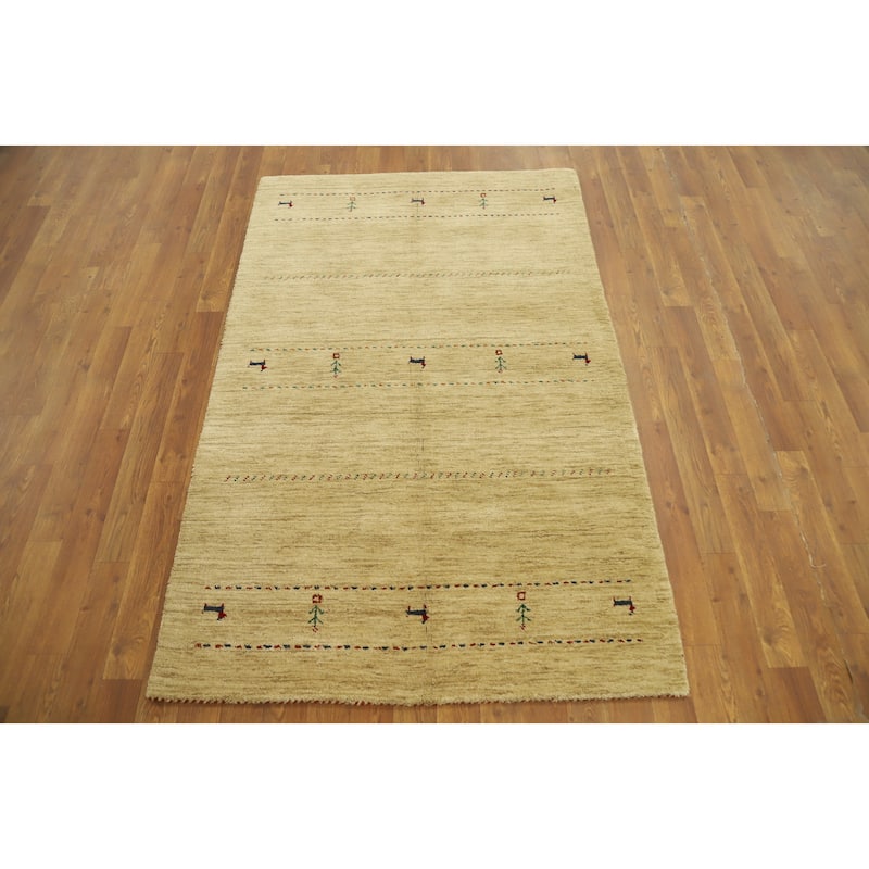 Hand Knotted Oriental 100% Wool Carpet Tribal Animal Pictorial Yellow & Gold Gabbeh Area Rug - 5' 6'' X 3' 6''