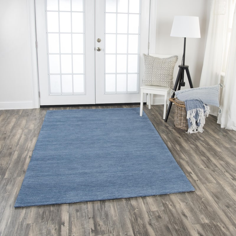 Alora Decor Emerson Blue Solid Hand-tufted Wool Rug - 5' x 8' - Blue