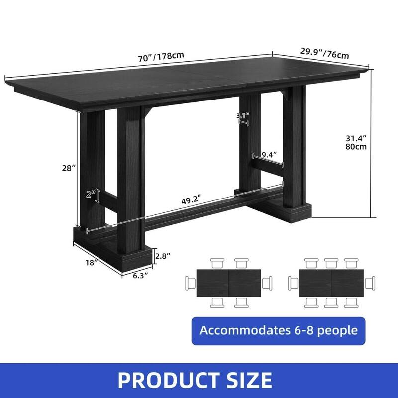 Moasis 70" Farmhouse Dining Table for 6-10 People