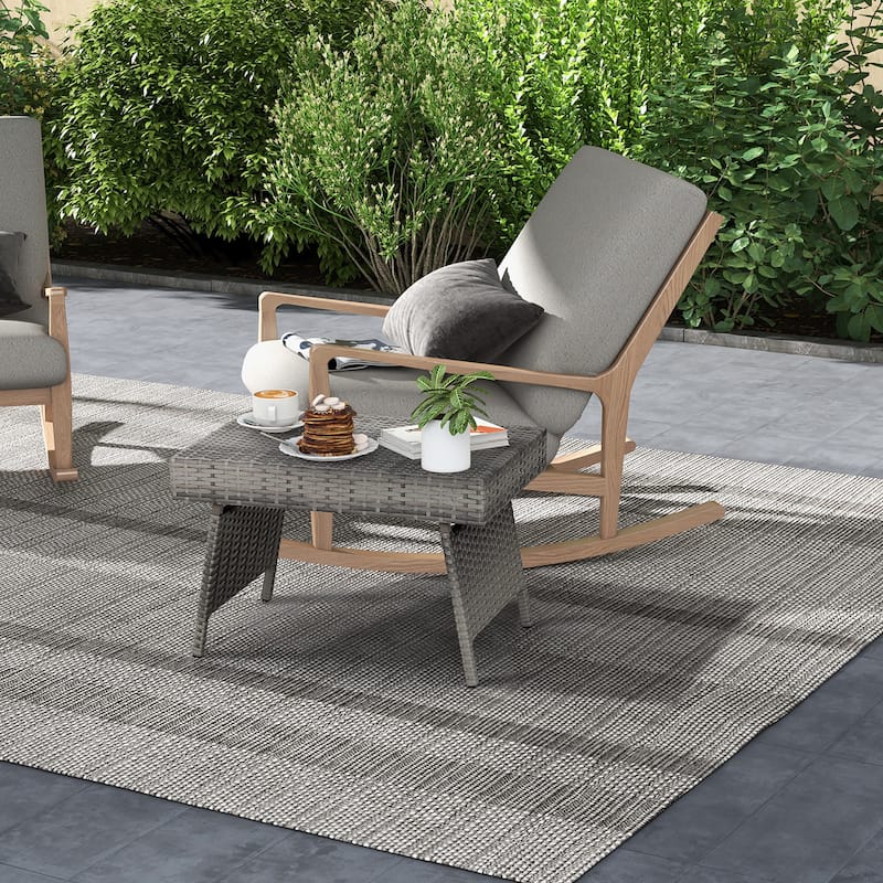 Costway Patio Folding Rattan Wicker Side Table End Coffee Table - 24'' x 16'' x 16'' (L x W x H)