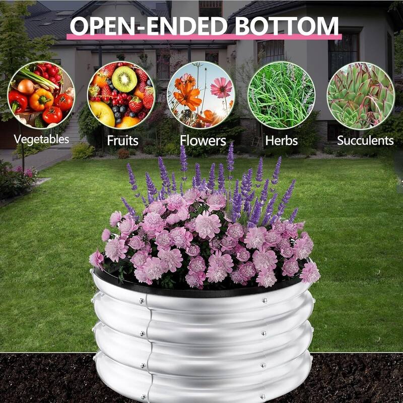 3 PCS Round Galvanized Raised Garden Beds Outdoor for Flower Herb Vegetable