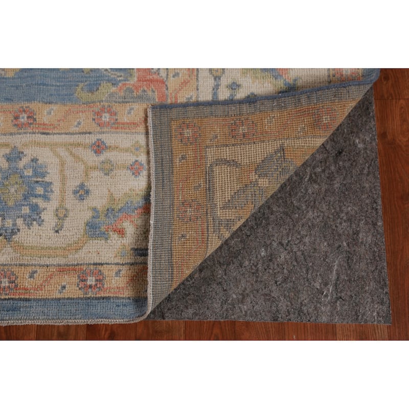 Oushak Vegetable Dye Area Rug Hand-Knotted Blue Floral Wool Carpet - 8'2" x 10'0"