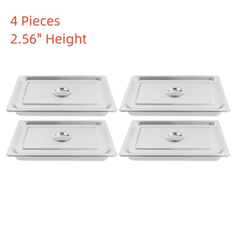 4 Pack Steam Table Pans Stainless Steel Catering Pan with Lids