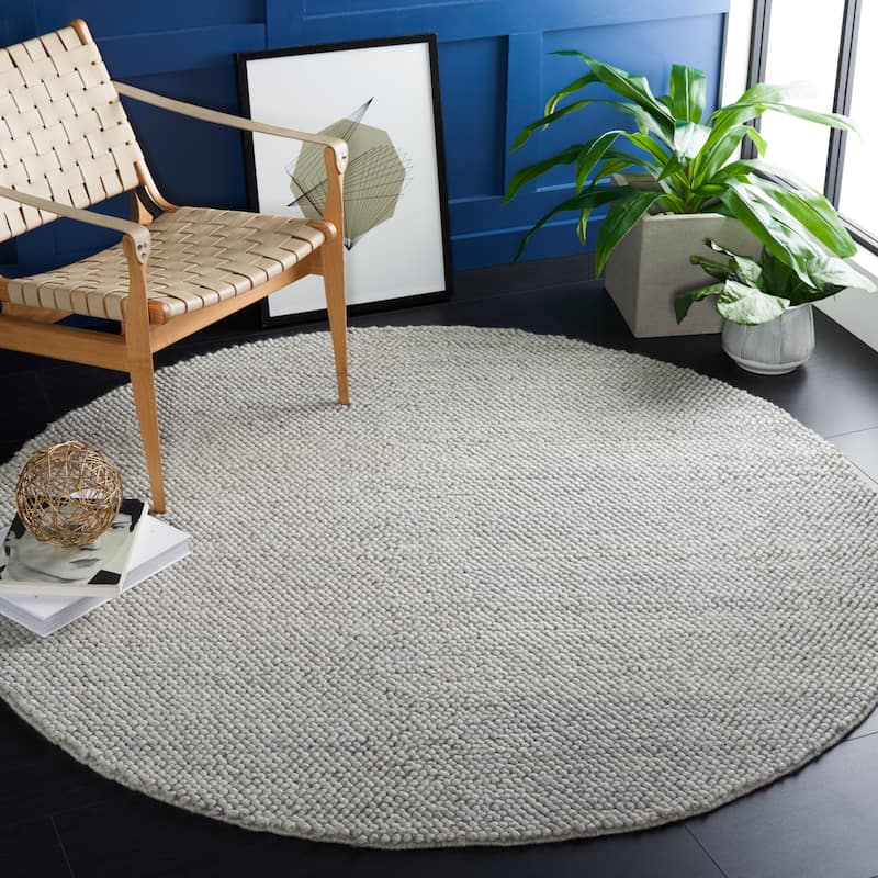 SAFAVIEH Handmade Natura Eduina New Zealand Wool Rug - 4' Round - Silver - Round