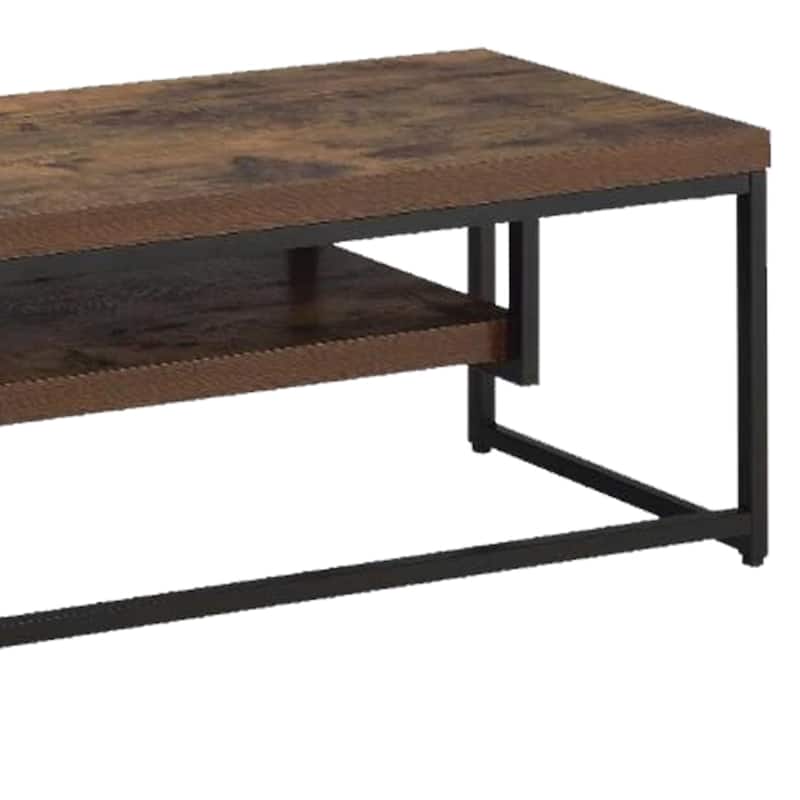 Wood And Metal TV Stand With One Shelf, Weathered Oak Brown And Black