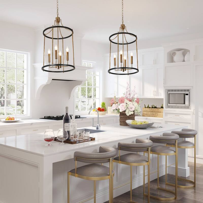 Zigger 4-light Modern Glam Cylinder Chandeliers Dimmable Drum Lights with Removable Fabric Shade - D 13.5" x H 88" - D 13.5" x H 88" - Black & Gold