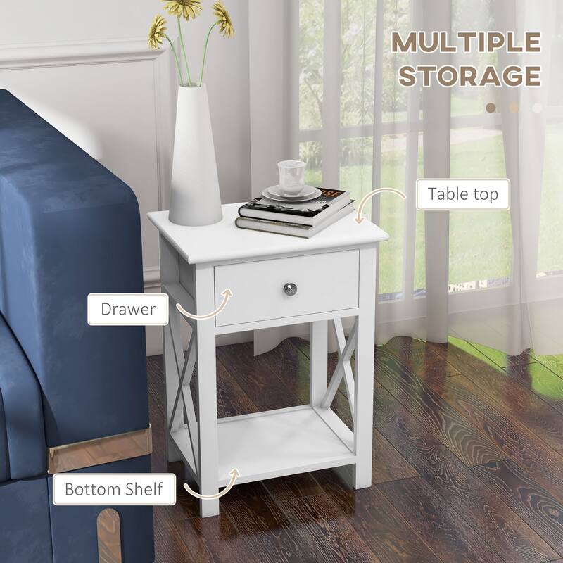 Farmhouse Side Table with Drawer and Open Shelf