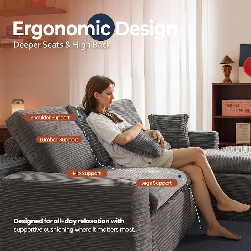 HOOOWOOO Upholstered Fabric Sectional Sofa Couch with Chaise
