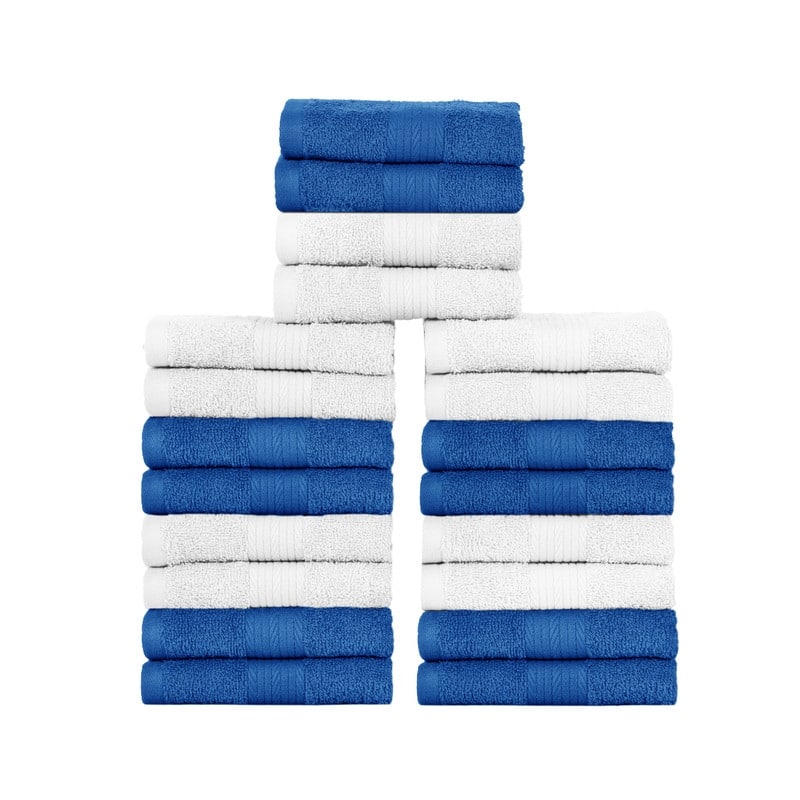 Cotton 600GSM Assorted Color Wash Cloths 12x12 Inch by Ample Decor - Pack of 20 - Navy/White