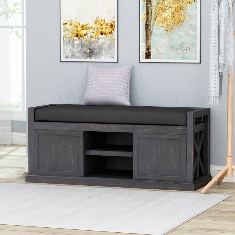 Modern Shoe Storage Bench with Upholstered Cushion for Living Room and Entryway
