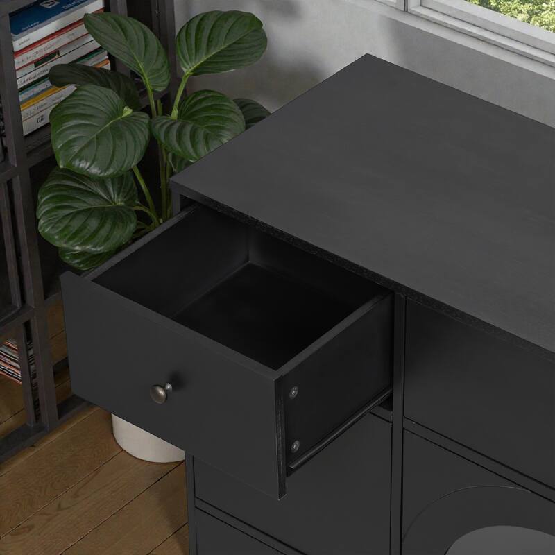 55'' Storage Cabinet with 7 Drawers and 2 Doors, Modern Sideboard with Adjustable Shelves for Living Room
